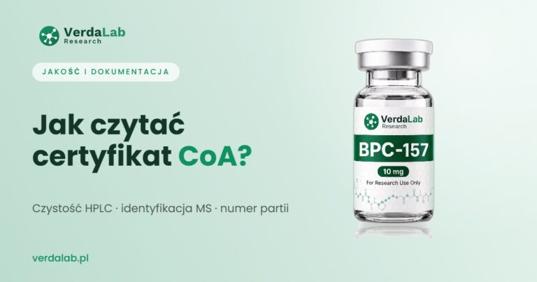 Certyfikat analizy (CoA) peptydu — czystość HPLC, MS — VerdaLab